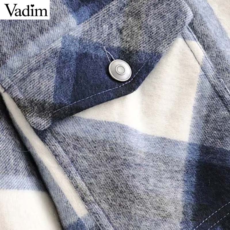Vadim women oversized plaid jacket long sleeve pockets loose style coats female office wear casual basic tops CA624