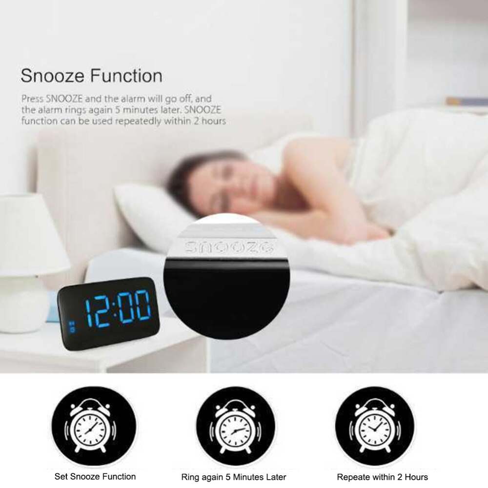 Electric Alarm Clock Digital LED Display Voice Control Snooze Night Backlight Clocks