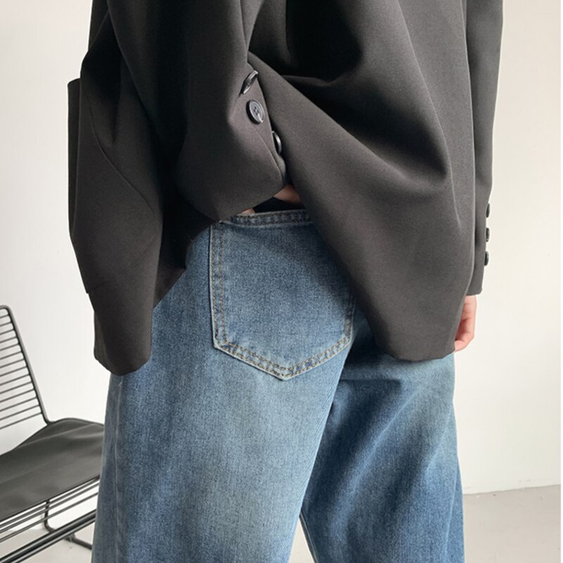 Baggy Jeans Men Side Slit BF Retro Plus Size 3XL Loose Mens Denim Trousers Straight All-match Spring Harajuku Trendy