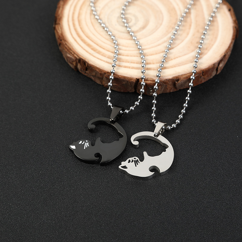 Paar Herz Halskette - Edelstahl - Tier Kat Anhänger - Trendy Schmuck Damen