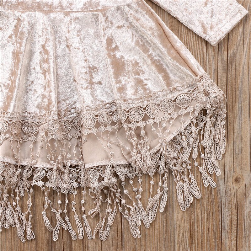 Baby pige vintage prinsesse kjole børn fløjl blonder kvast patchwork kjoler afslappede baby lange ærmer kjoler asymmetriske vestidos