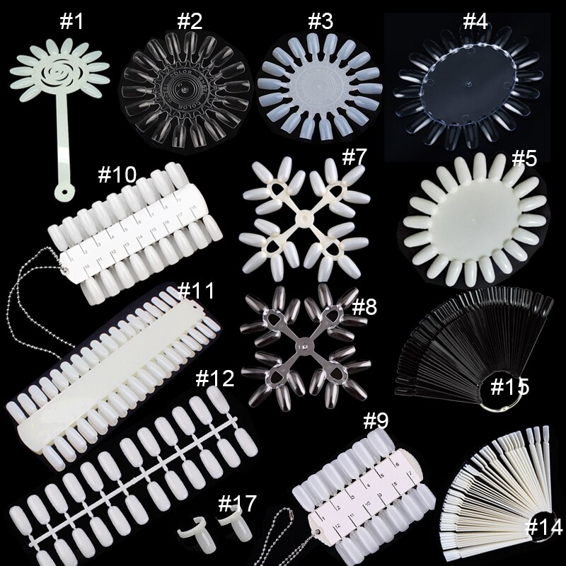 Feivielle 17 optionele tips voor valse nagels kleurenkaart oefendisplay tools transparante witte gesp ring manicure nagelkunsttool