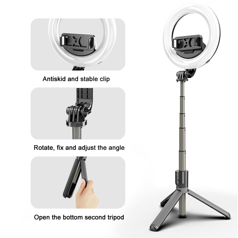 Photo LED Selfie Stick Ring Fill Light Dimmable Camera Phone Ring Lamp with Stand Tripod for Makeup Video Live Studio QJ