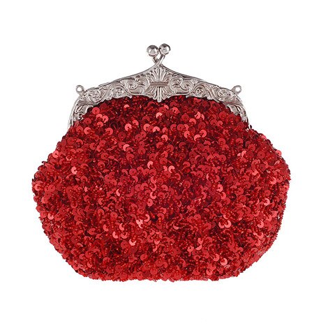 Solid Beading Hobos Bag Shiny Sequined Woman Evening Bag Luxurious Clutch Handbag Wallet Retro Old Shanghai Style with Cheongsam: Red