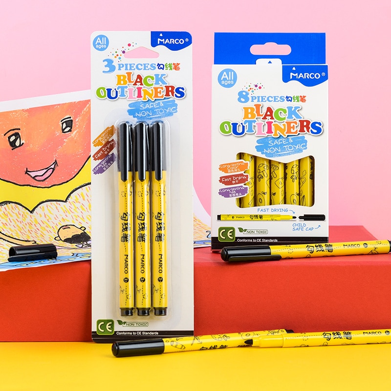 Marco 8 Stks/partij Outliners Marker Pen Tekening Pen Fineliner Lijn Art Marker Zwarte Inkt Tekening Pen Kantoor School Set Permanente