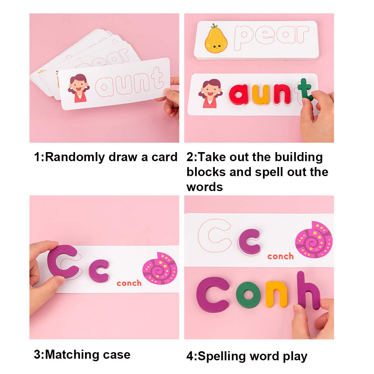 Wooden Alphabet Letter Learning Cards Toy Set Word Spelling Practice Game English Letters Word Spelling Card Toddler Education