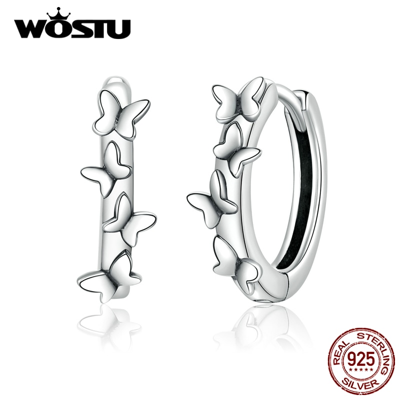 WOSTU Tiny Butterfly Hopp Earrings Authentic 925 Sterling Silver Small Earrings For Women Wedding OL Style Jewelry CQE927