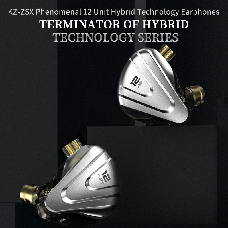 KZ ZSX 1DD 5BA Hybrid 12 Drivers HIFI Bass Earbuds In-Ear Monitor Noise Cancelling Earphones Metal Headset
