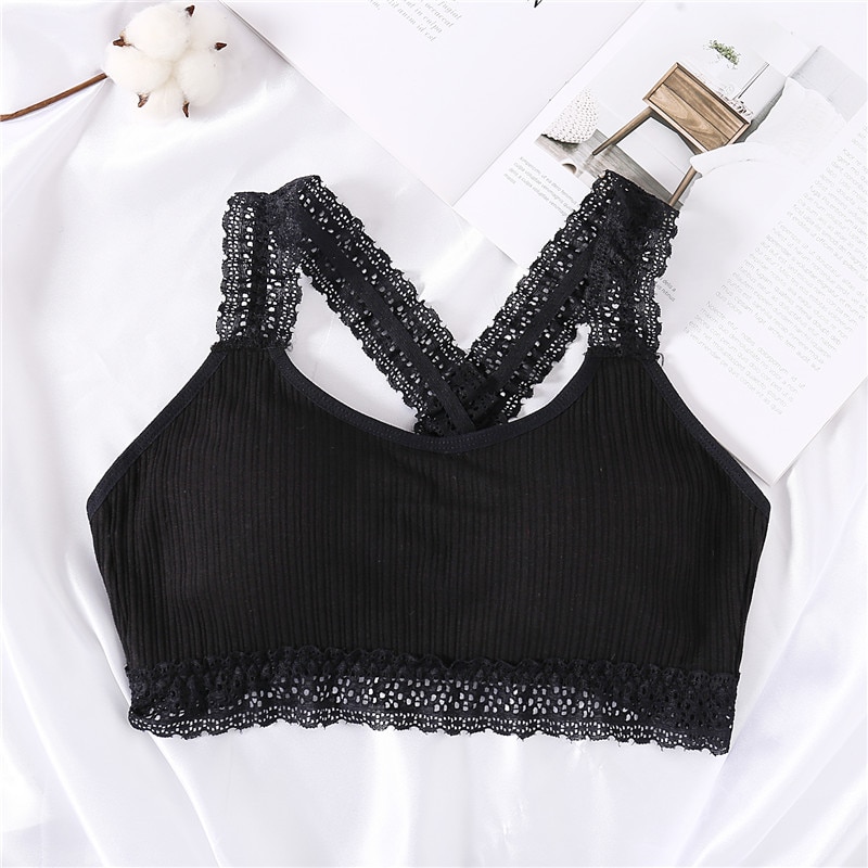 Sexy Lace Bra Cotton Wireless Bralette Women Cross Push Up Bra Female Underwear Wire Free Top Padded Lingerie Ladies Bralette