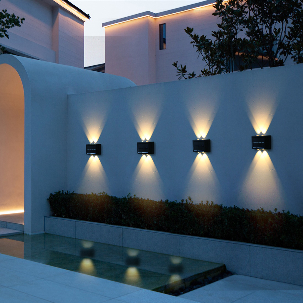 Wandleuchte, LED-Solarleuchte, Perlen nach oben und unten, Sonnenlicht, solarbetrieben, für Outdoor-Gartendekoration, wasserdicht, 4, 6, 8 LEDs, Strahler