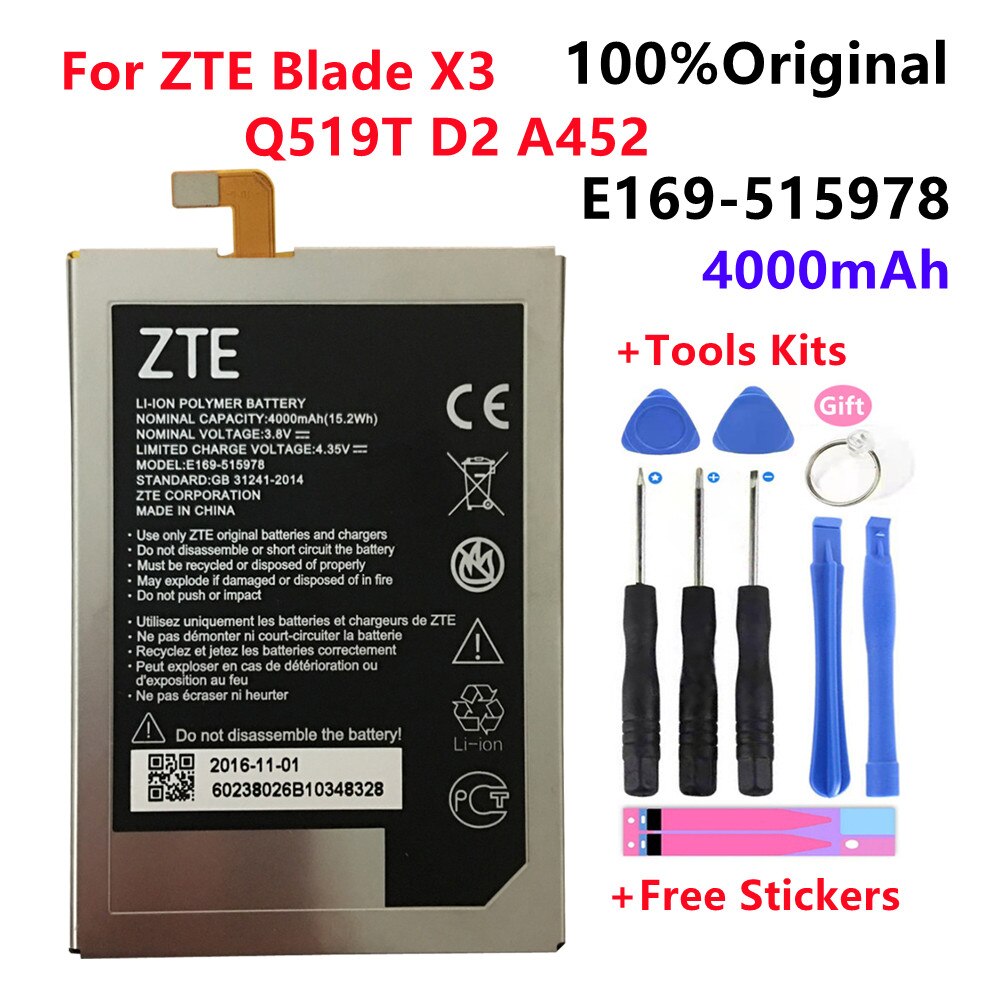 100% Getest 4000Mah E169-515978 515978 Voor Zte Q519T Blade X3 Blade D2 Blade A452 T620 T-620 Batterij