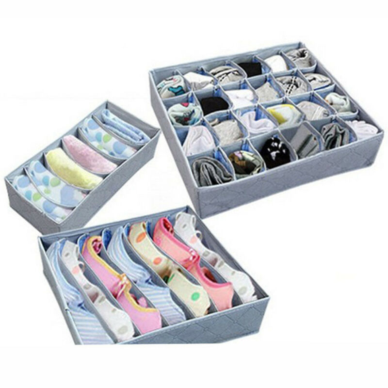 3 pçs/set Dobrável Gaveta Organizadores Caixa de Armazenamento Para Bra Underwear Socks Ties Cachecol Gaveta Organizadores Cinza