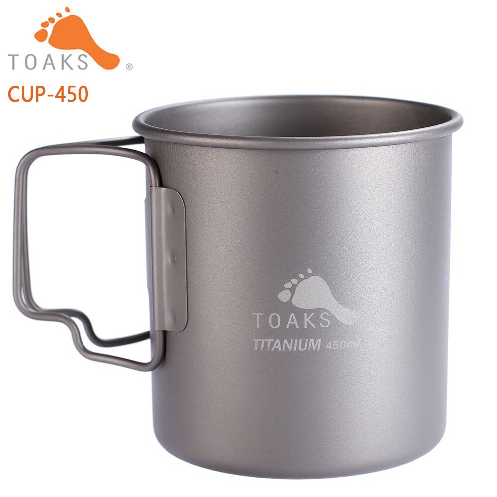 TOAKS Outdoor Camping Titanium Cup Gevouwen Handvat Titanium Koffie Mokken 450 ml CUP-450