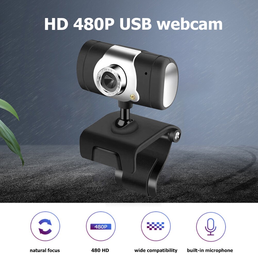 360 Rotatable Web Camera Microphone Built-in Durable USB 2.0 HD Clip-on Video Conference Webcam for PC School Office Working