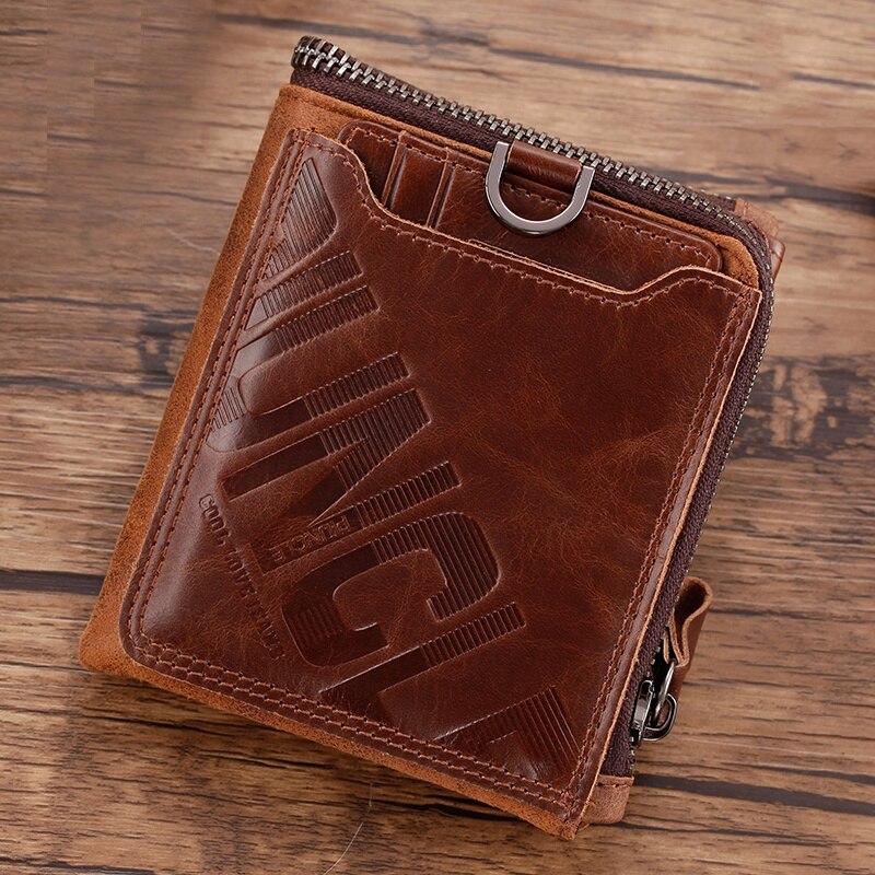 PI UNCLE Brand Leather Men's Wallet Short Anti-Theft Brush Small Wallet Mini Coin Purse: Brown