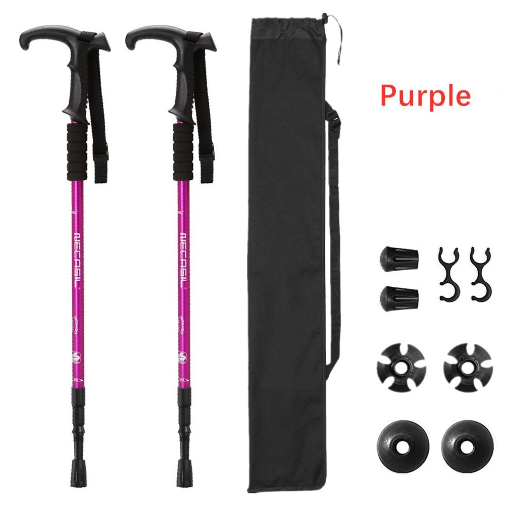 Nordic Telescopische Stok Baton Wandelen Accessoires Gear Sticks Riet Klimmen Trekking Wandelen Polen Inklapbare Intrekbare Canes: T-handle Purple