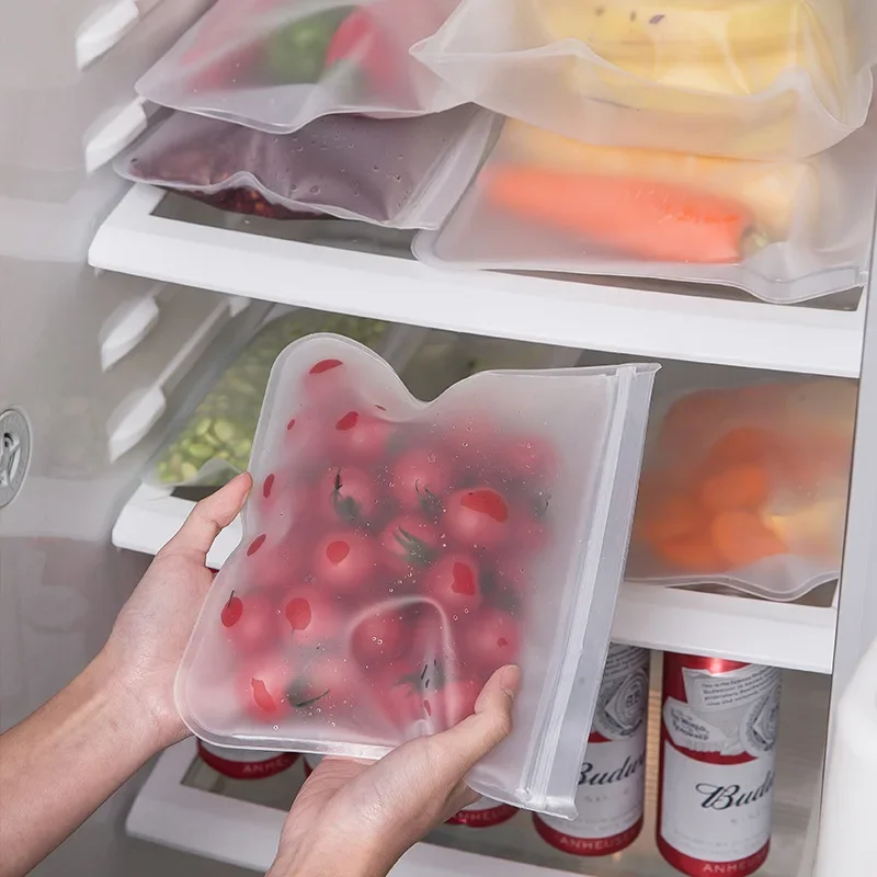 Silikone opbevaringsbeholdere til mad genanvendelige opbevaringsposer til madvarer frokostposer stå-op lynlåspose kop frisk mad lækagesikre beholdere