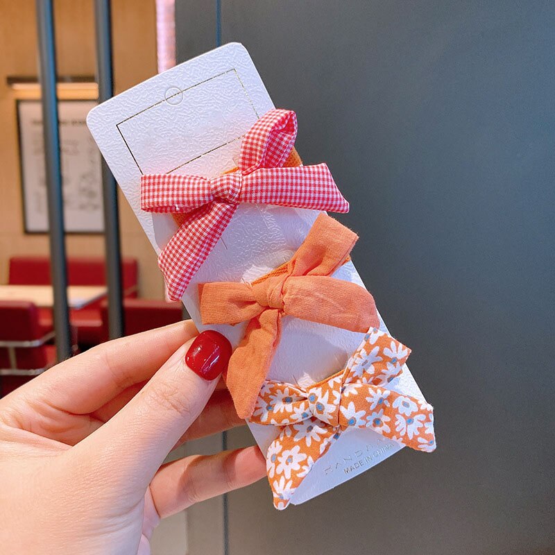 3 Stks/set Leuke Bows Haarspelden Voor Meisjes Bloem Print Haar Bogen Boutique Haar Clip Voor Kinderen Meisjes Haarspeldjes Haaraccessoires: orange