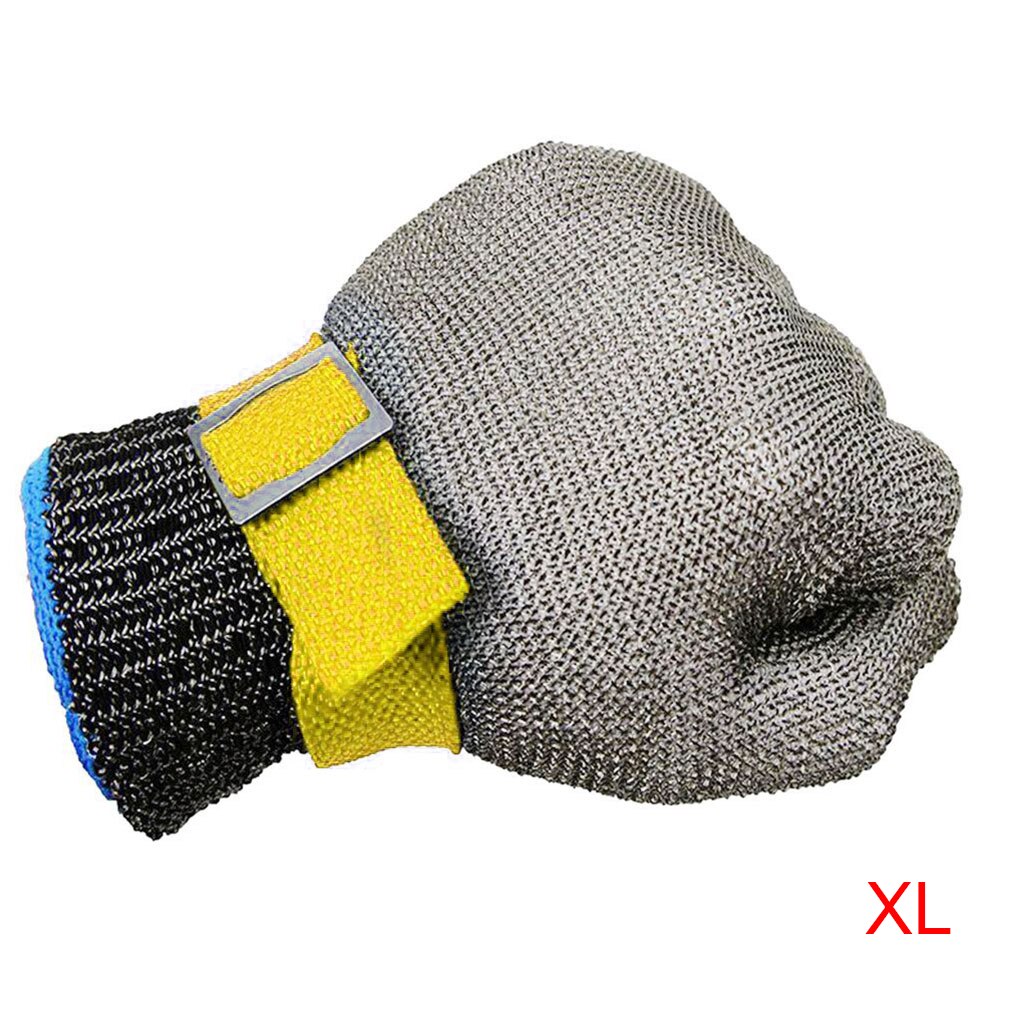 Anti-cut Gloves Safety Cut Proof Stab Resistant Stainless Steel Wire Metal Mesh Butcher Cut-Resistant Gloves Protective Tools: yellow XL