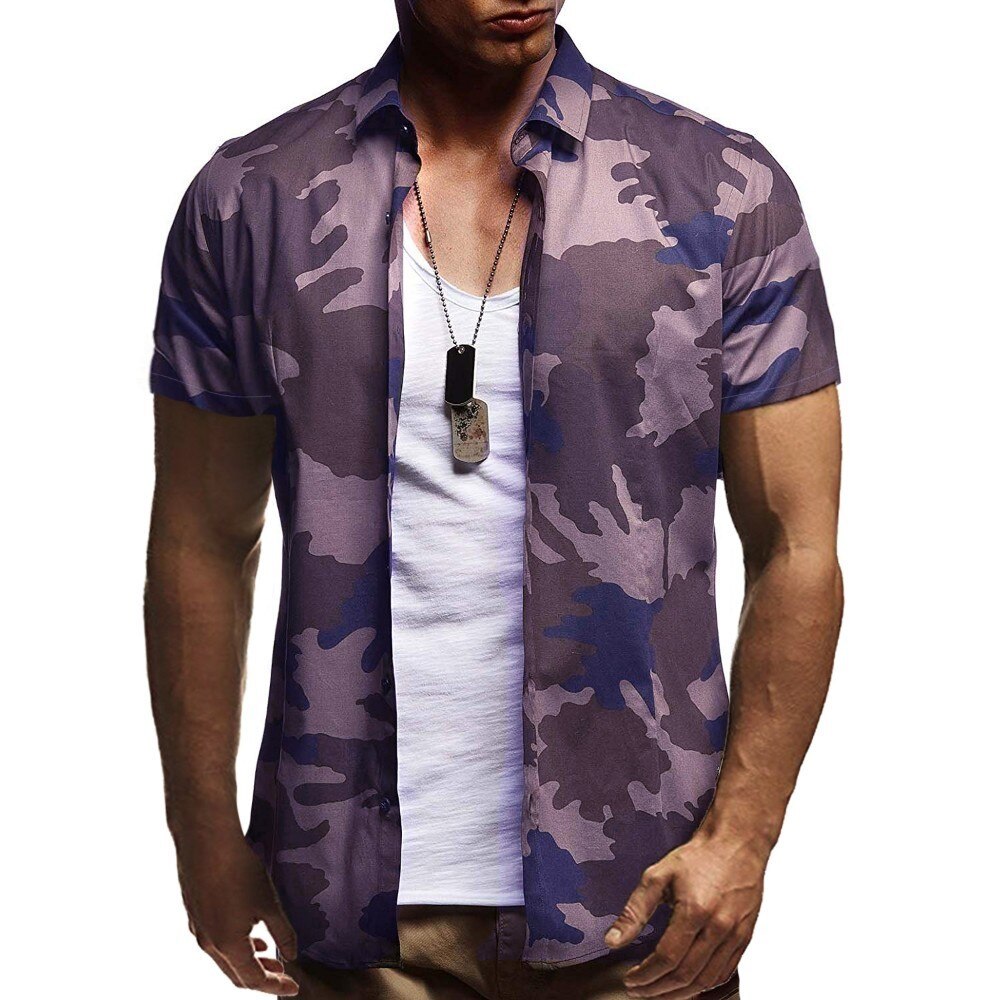 mannen Zomer Camouflage shirts Mannelijke Blauw Groen Casual Shirt tops Mannen Camo Korte Mouw Streetwear shirt M-3XL