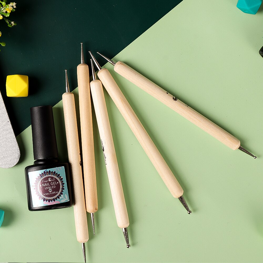 5Pcs/Kit Puntjes Pen Voor Nail Art Nail Apparatuur Houten Dubbele Hoofd Dot Steentjes Voor Professionele Manicure accessoires