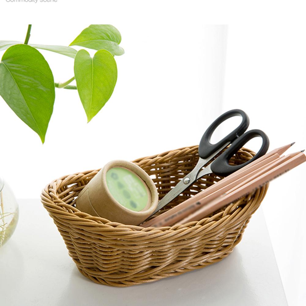 Wicker Woven Basket Bread Tray Serving For Food Fruit Cosmetic Storage Tabletop Bathroom Storage Kitchen Organizer
