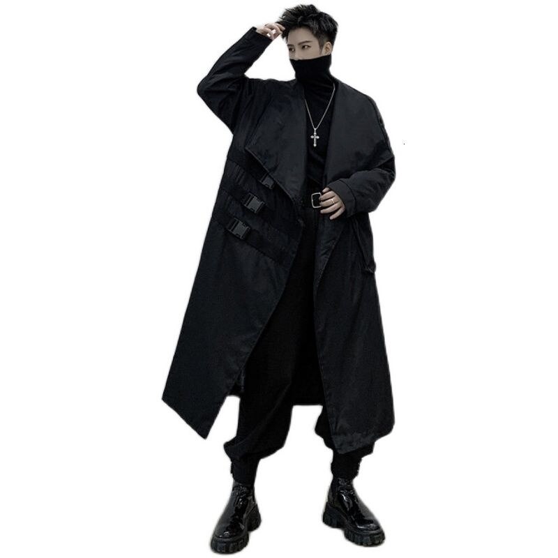IEFB-gabardina larga negra con solapa grande para hombre, abrigo con mosquetón decorativo con bolsillos, holgado, cortavientos de gran tamaño, novedad de otoño, 9Y4708, 2022