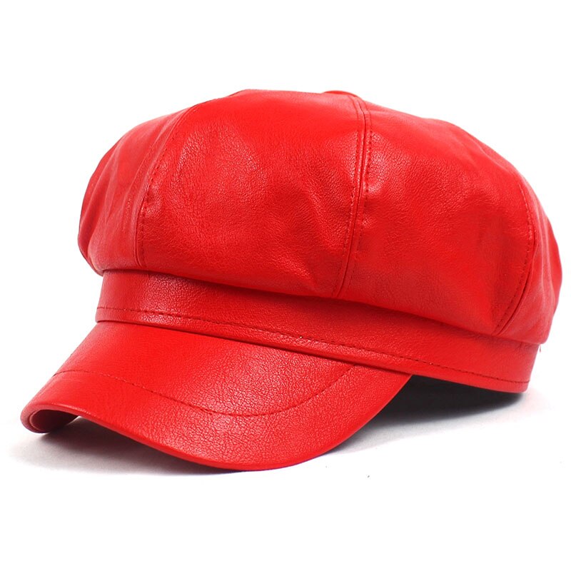 Lanxxy Autumn Winter Newsboy Caps for Women Vintage Solid Leather Beret Cap Casquette Hats Female