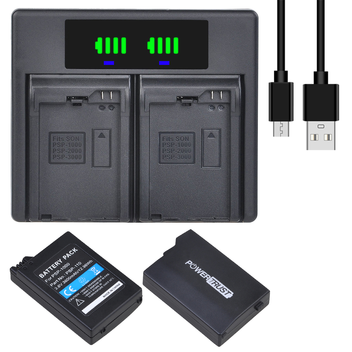 3600mAh PSP1000 Battery / PSP-1000 Battery Charger for Sony PSP-110 PSP-1001 PSP 1000 PlayStation Handheld Console: 2Battery 1Charger