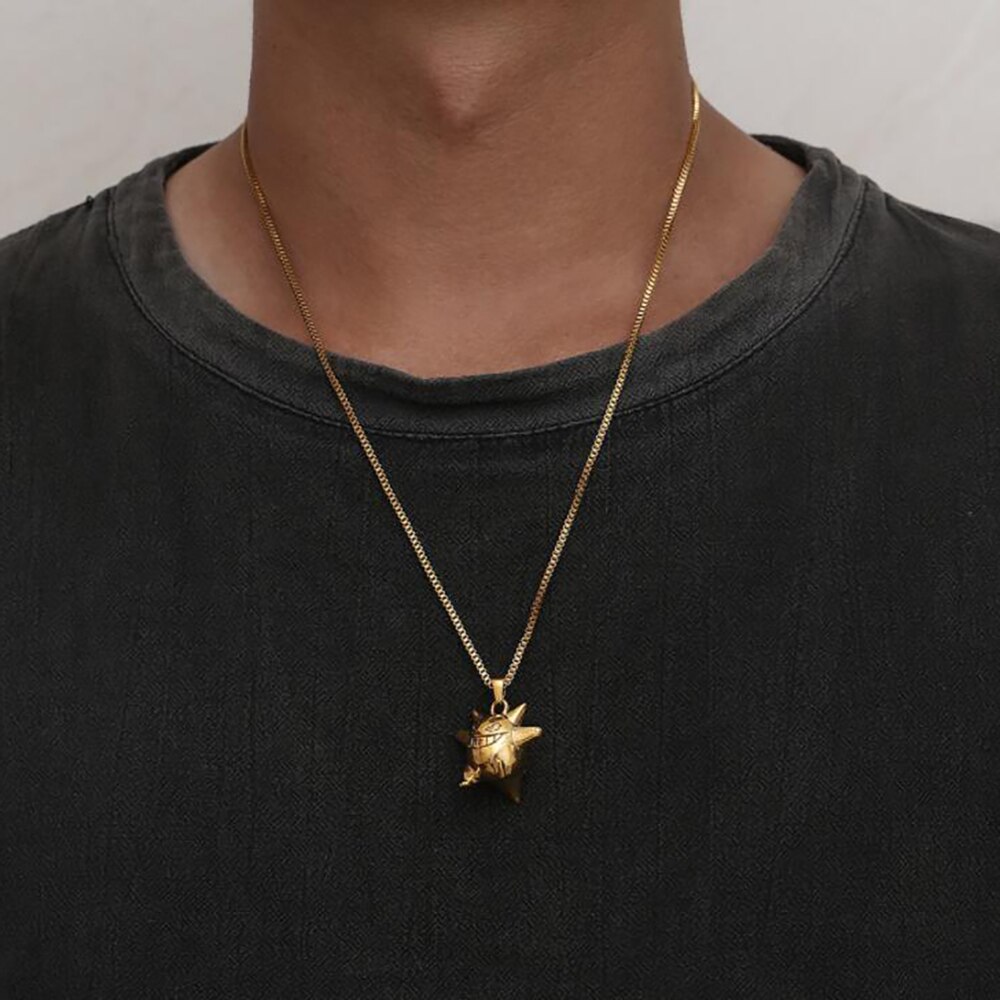 Stainless steel hip hop ghost cartoon men's punk rock pendant necklace jewelry for him with box chain