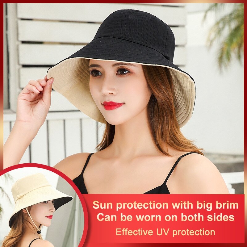 Double-Side Unisex Bucket Hat Fishing Outdoor Cap Women Hats Camping Sunscreen Fisherman Travel Caps Sided Wide Brim Flat Top
