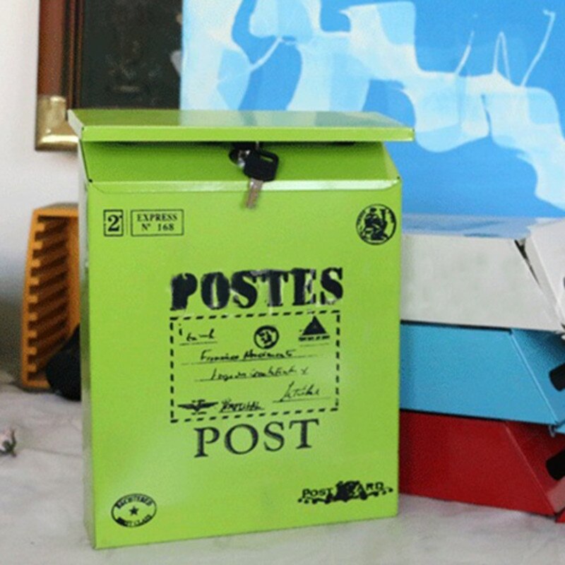 Metal Mail Box Case 4 Colors Vintage Metal Tin Newspaper Letter Mailbox Waterproof Post Box Lockable Box Garden Ornament: Green