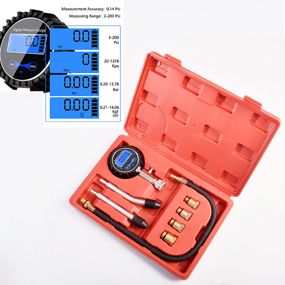 Compression Tester Tool LCD Screen Four Unites Compression Testing Gauge Set With Portable Box Four Unites Testing Kit Gauge Car