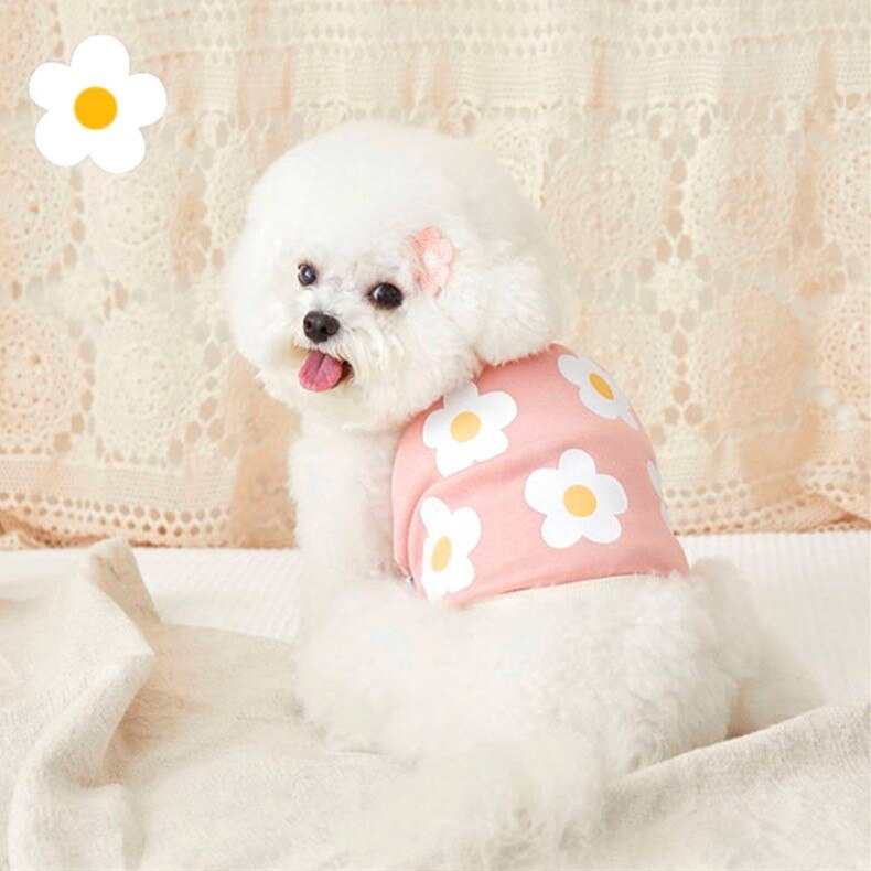 Sommer blomst print tøj til hund skjorte tegneserie hunde tøj t-shirt vest til lille mellemstor hvalp yorkshire shih tzu udendørs