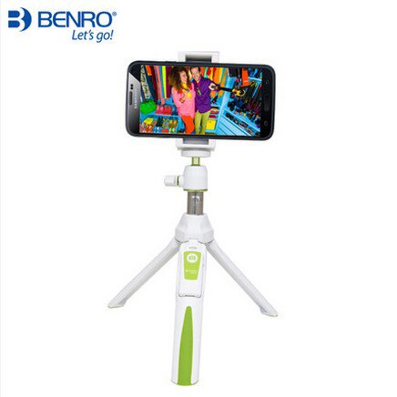 BENRO MK10 4 in 1 Uitschuifbare Bluetooth Remote Selfie Stick Monopod Mini Statief Telefoon Stand Houder voor iPhone Android: WHITE