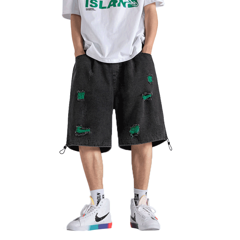 Summer Men Ripped Denim Shorts Casual Loose Shorts