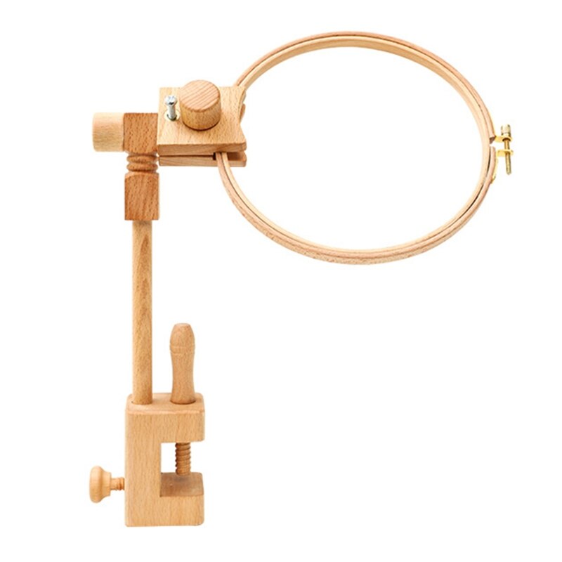 Wooden Embroidery Hoop Stand Holder 360 Degree Rotation Adjustable Embedded Cross Stitch Desktop Frame Clamp Sewing Tool