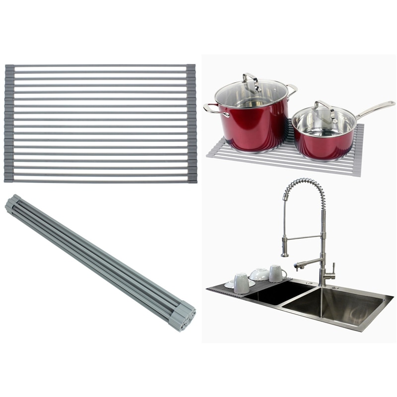 Dishwasher Safe Food Defrost Silicone Coated Foldable Roll Up Stainless Steel Dish Drying Rack