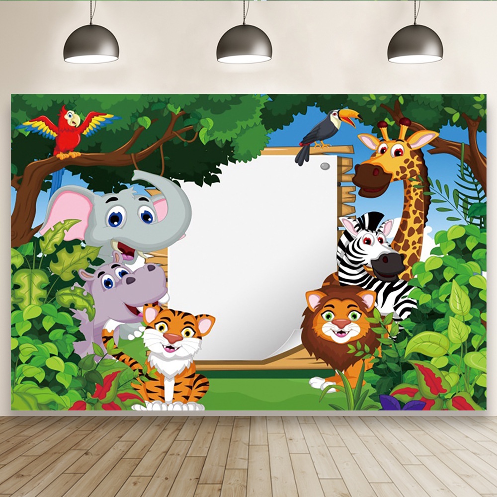 150x100cm Jungle Safari Animal Happy Birthday Backdrop Birthday Party Photo Background Wall Poster Party Backdrops for 1-9 Year: 5