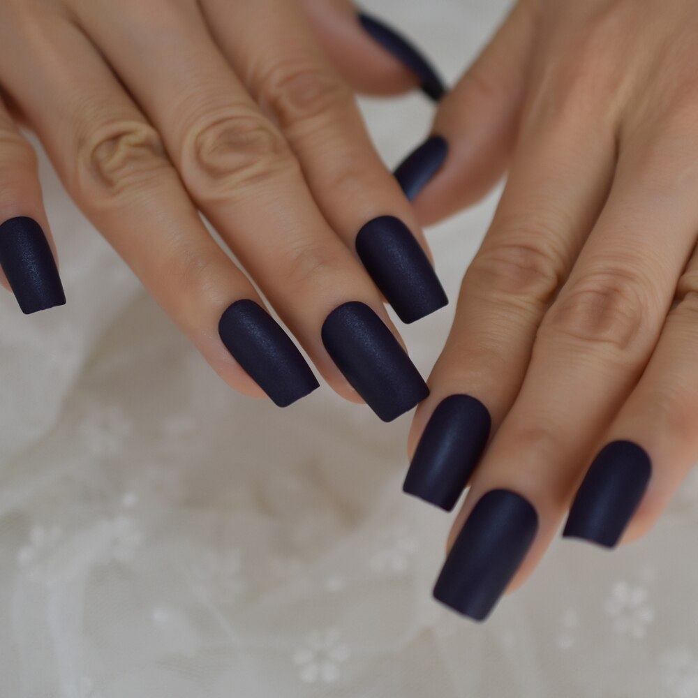 Rough Matte Square False Nails Dark Purple Frosted Acrylic Artificial Nails Medium Manicure Tips 24pcs