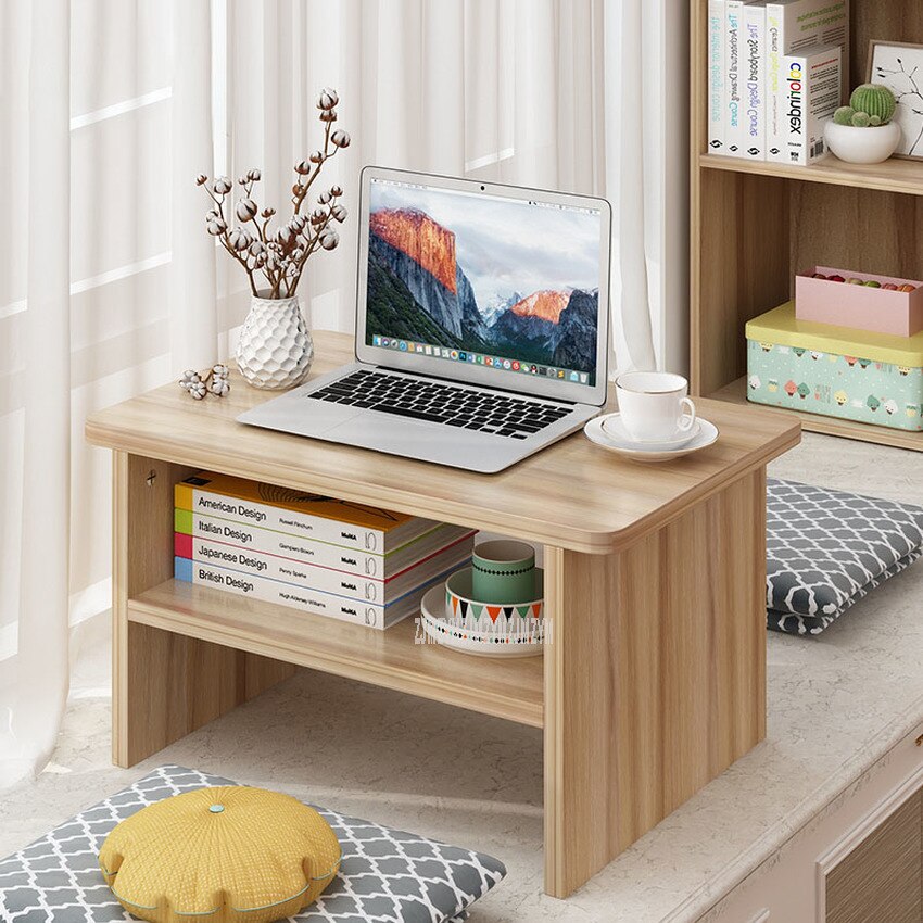 Einfache Kleine Tee Tisch Japanischen Stil Moderne 2 Schicht Schwimm Fenster Kaffee Tisch Rechteck Wohnzimmer Boden Niedrigen Tisch: hell Nussbaum Farbe