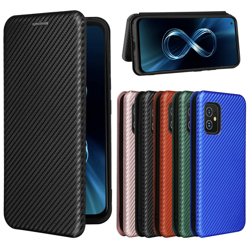 Zenfone 8 ZS590KS Case Flip Lederen Boek Carbon Fiber Cover Tpu Bumper Voor Asus Zenfone8 ZS590 Wallet Case Funda Zenfone 8Z 8 Z