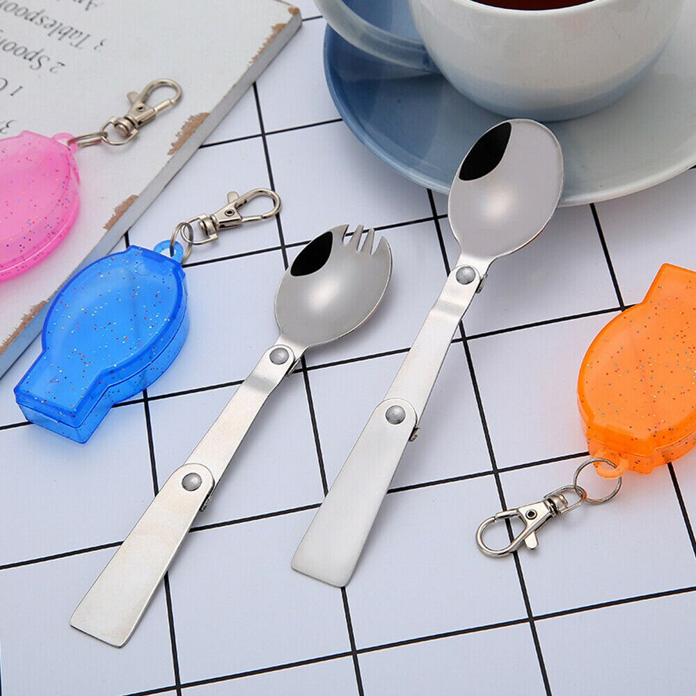 3 kleuren opvouwbare vorken outdoor camping servies keuken reizen wandelen roestvrij staal zak draagbare schep soep koffielepel