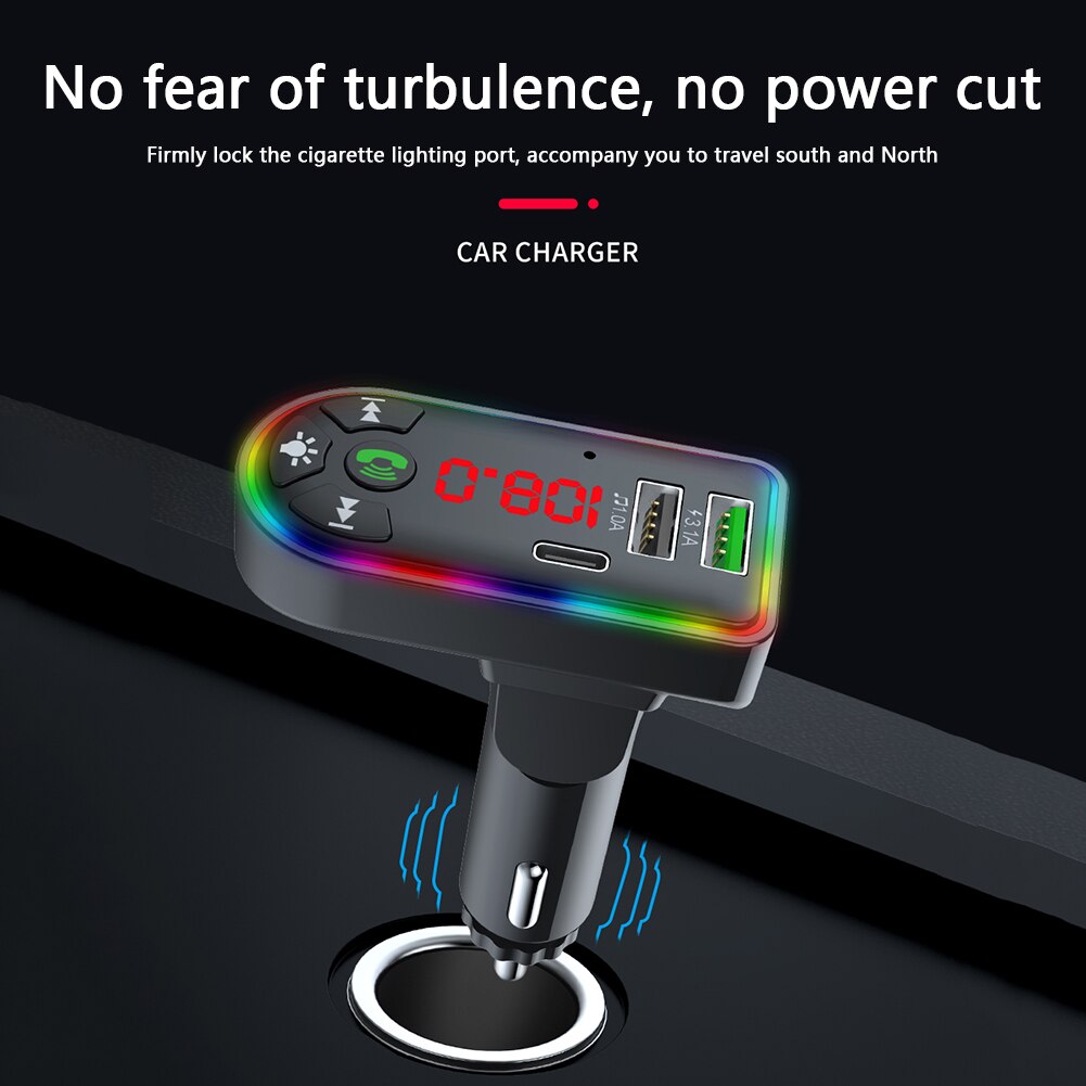 Bluetooth FM Transmitter F7 Colorful LED Backlight Wireless FM Radio Car Adapter Hands Free MP3 Player PD + 4.1A USB Charger