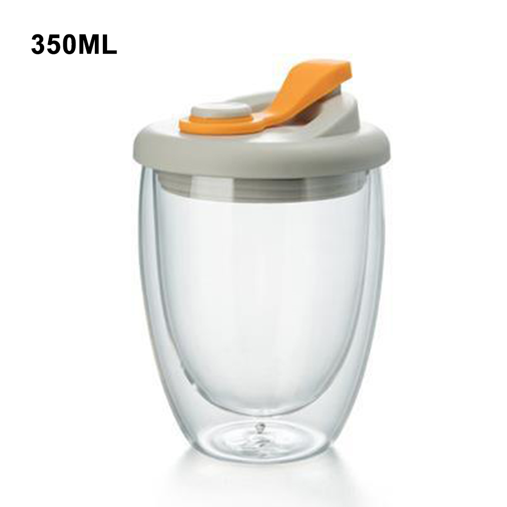Portable Leak Proof Double Wall Glass Cup With Airtight Silica Gel Lid Insulated Coffee Mug Tea Juice Cup: Orange