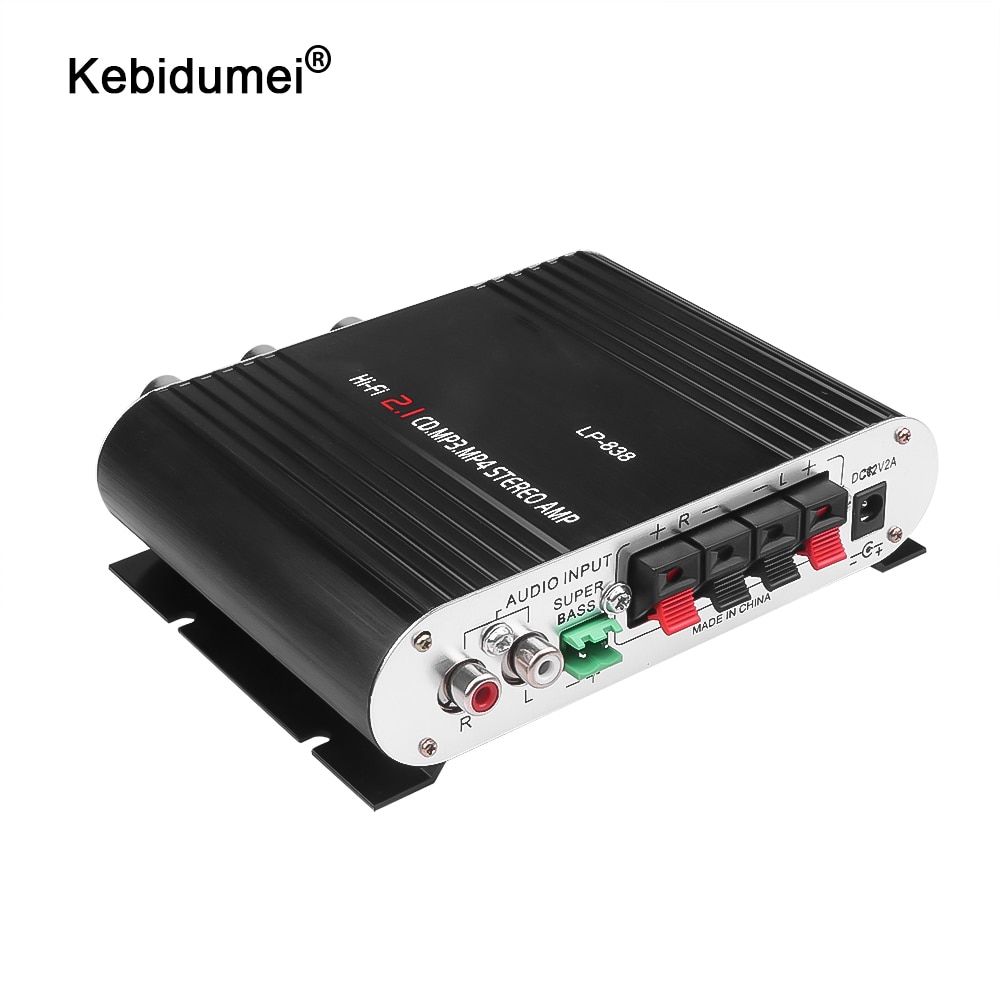 kebidumei Mini Hi-Fi Stereo Amplifier For LVPIN 12V 200W MP3 Car Radio Audio power amplifier LP-838 2.1CH for House Super Bass