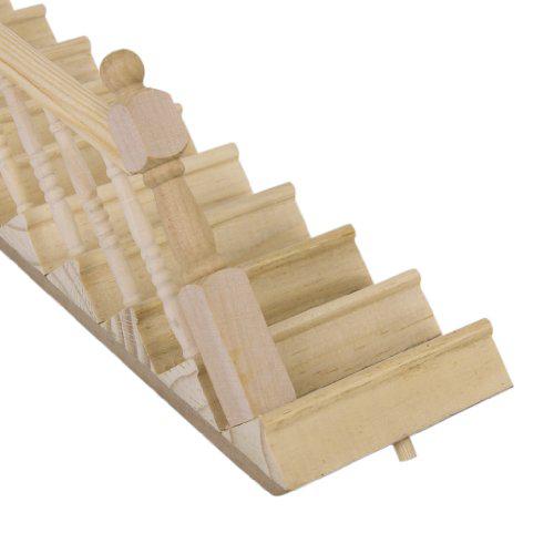 Kuulee 1:12 Dollhouse Pre-Assembled Staircase Wooden Stair Stringer Step with Left Handrail