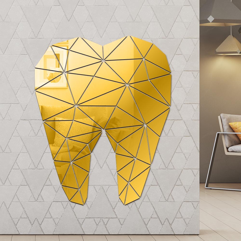 Miroir acrylique mural en forme de dent | Autocollant pour praticiens dentaires, clinique, stomatologique, orthodontie d'hôpital, salle d'art, étui