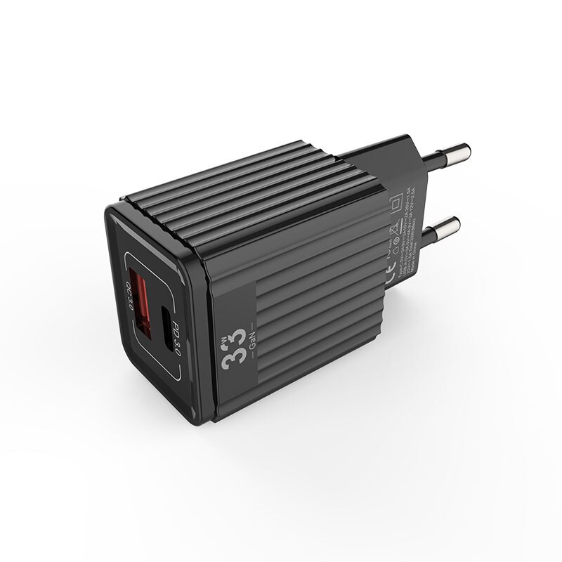 Utbvo 2- 33w port wall charger, usb-c  pd3.0/ pps /qc 3,0 30w/25w/20w/18w,qc3.0/ /afc for iphone 13/12/11, samsung, huawei, xiaomi: Eu charger (black)