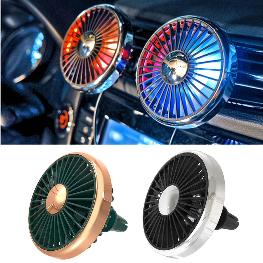 Mini ventilador de coche, ventilador de refrigeración para coche, clip de ventilación de aire USB para coche, ventilador pequeño con iluminación ambiental, ventilador potente eléctrico ajustable de 3 velocidades
